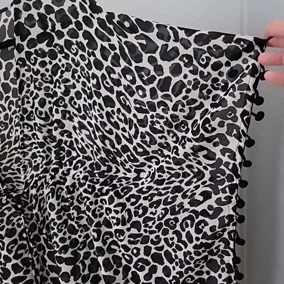 Leopard Print Swim Suit Cover Up by Club Z Collection Black Pom Pom Trim Size Me - Picture 5 of 7